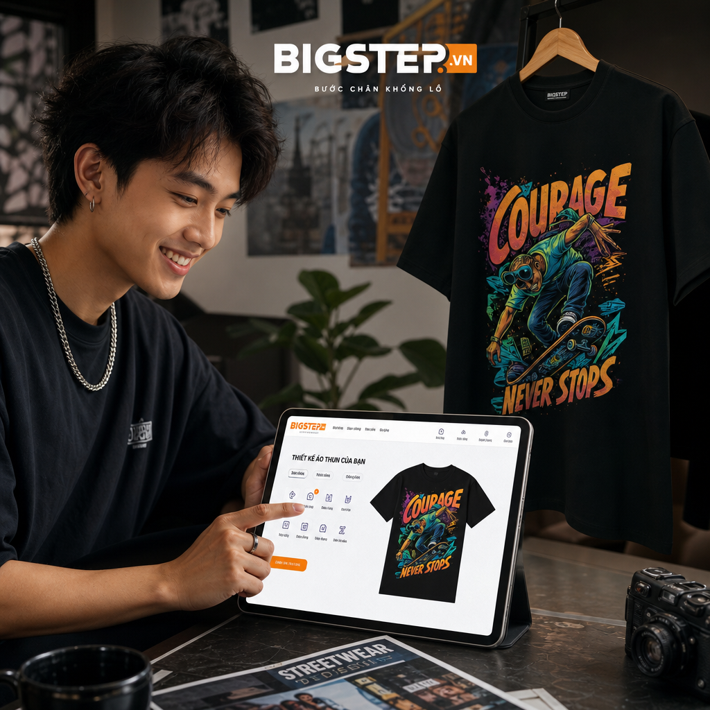 Gen Z Vì Sao Thích Tự Thiết Kế Áo Thun tại Bigstep.vn? Công Cụ Thiết Kế Online, Đặt Hàng Ngay, Custom Áo Thun Cá Nhân Hóa Vượt Xa Cách Làm Thủ Công Cũ | Bigstep.vn Design