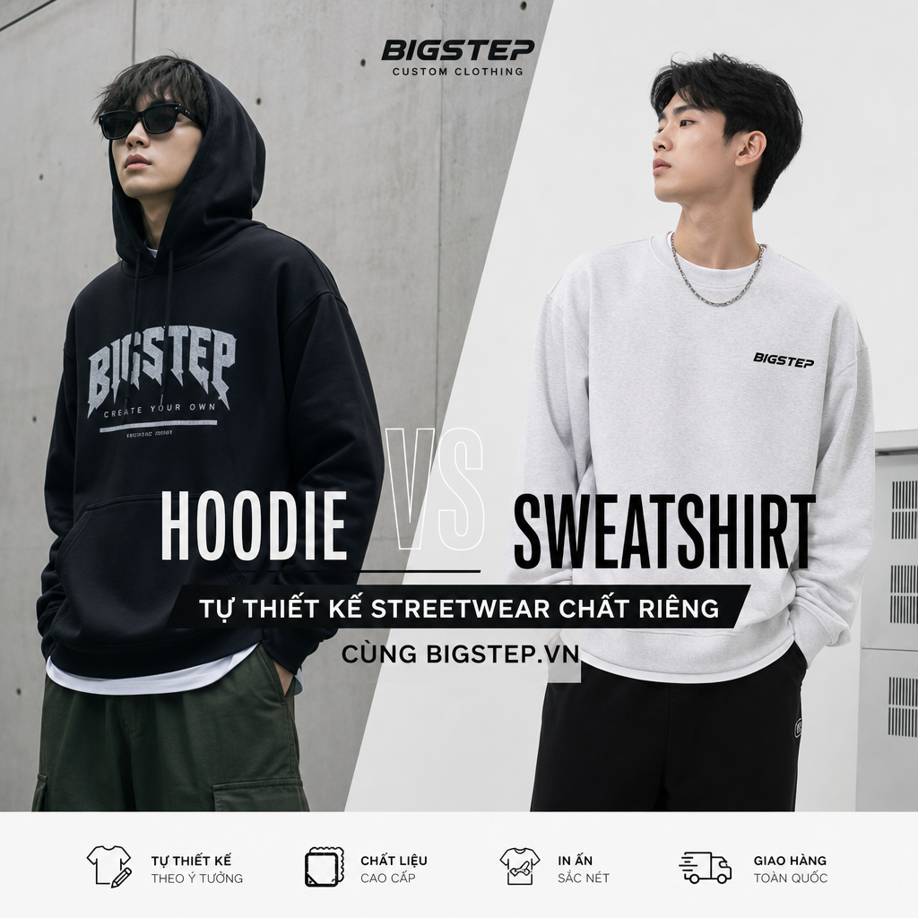 Hoodie vs Sweatshirt: Tự thiết kế streetwear chất riêng cùng Bigstep.vn