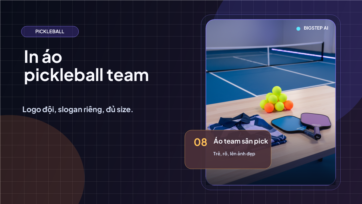 In áo pickleball team: áo nhóm sân pick, logo đội và slogan riêng
