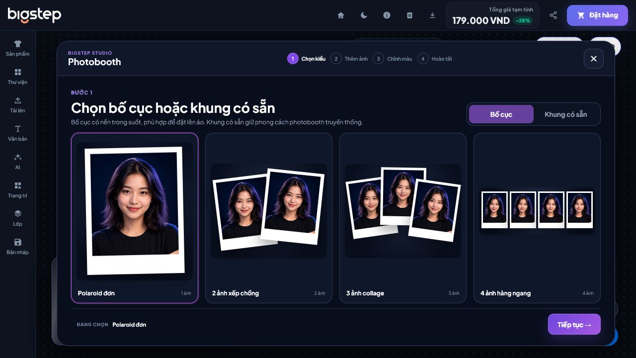 Màn hình chọn bố cục và frame Photobooth trong Bigstep Studio