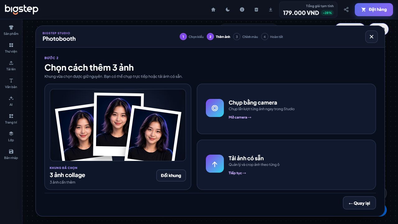 Màn hình chọn chụp camera hoặc tải ảnh có sẵn