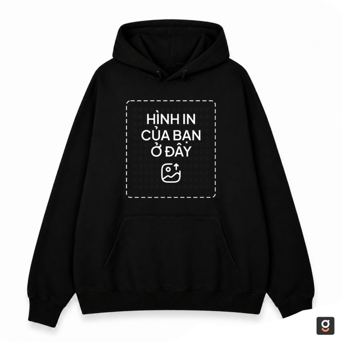 Áo Hoodie nỉ chân cua 350GSM màu đen in theo yêu cầu – mặt trước