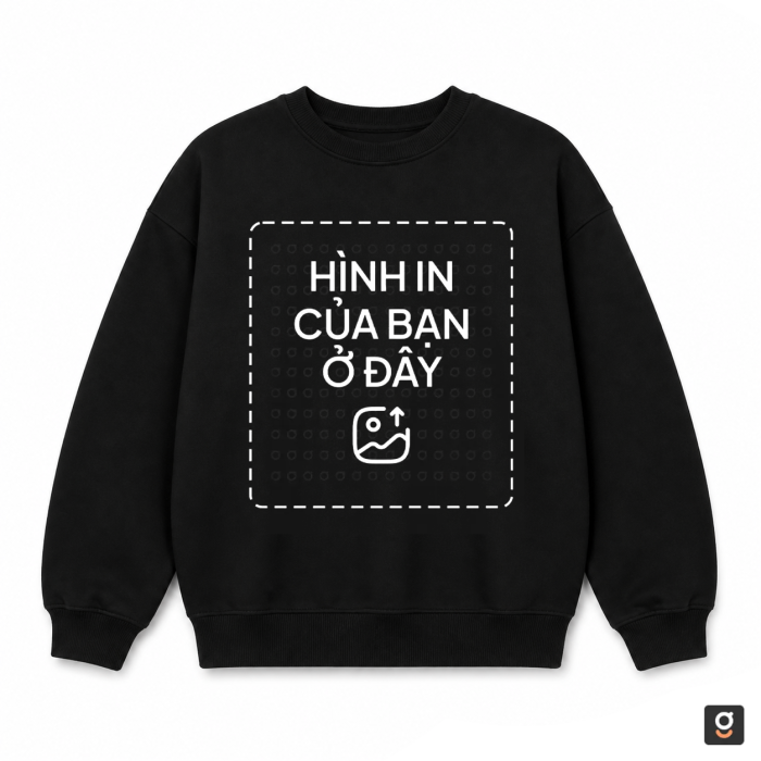 Áo Sweatshirt nỉ chân cua 350GSM màu đen in theo yêu cầu – mặt trước