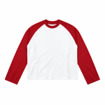 Áo Boxy Raglan 280GSM trắng tay đỏ mặt trước