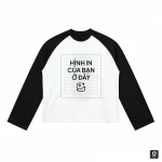 Áo Boxy Raglan dài tay cotton 280GSM trắng tay đen - hình in của bạn ở đây
