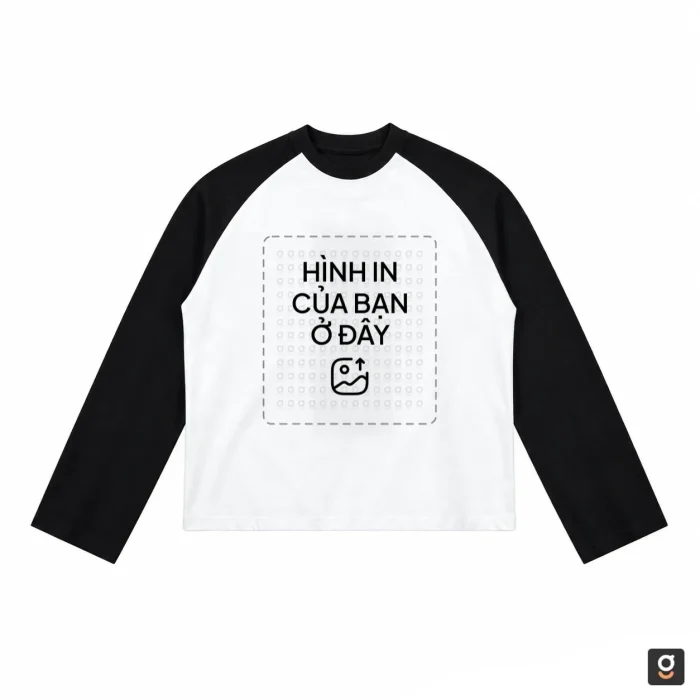 Áo Boxy Raglan dài tay cotton 280GSM trắng tay đen - hình in của bạn ở đây