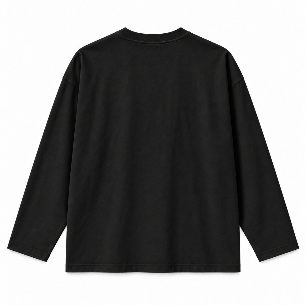 Áo thun dài tay Cotton 250GSM màu đen mặt sau