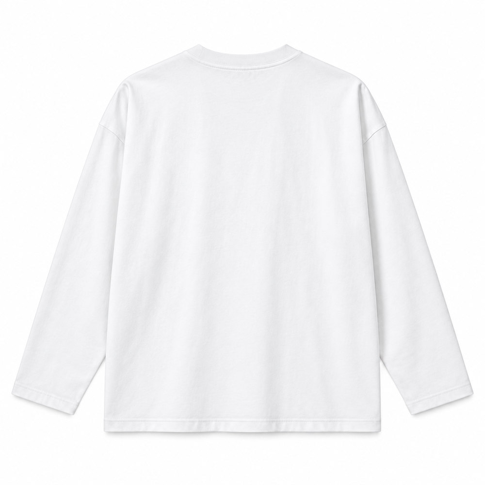 Áo thun dài tay Cotton 250GSM màu trắng mặt sau