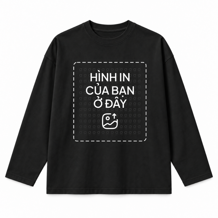 Áo thun dài tay Cotton 250GSM màu đen với vị trí in thiết kế của bạn