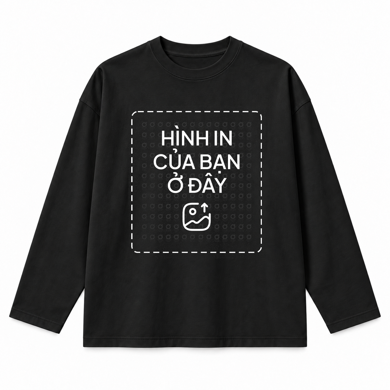 Áo thun dài tay Cotton 250GSM màu đen với vị trí in thiết kế của bạn